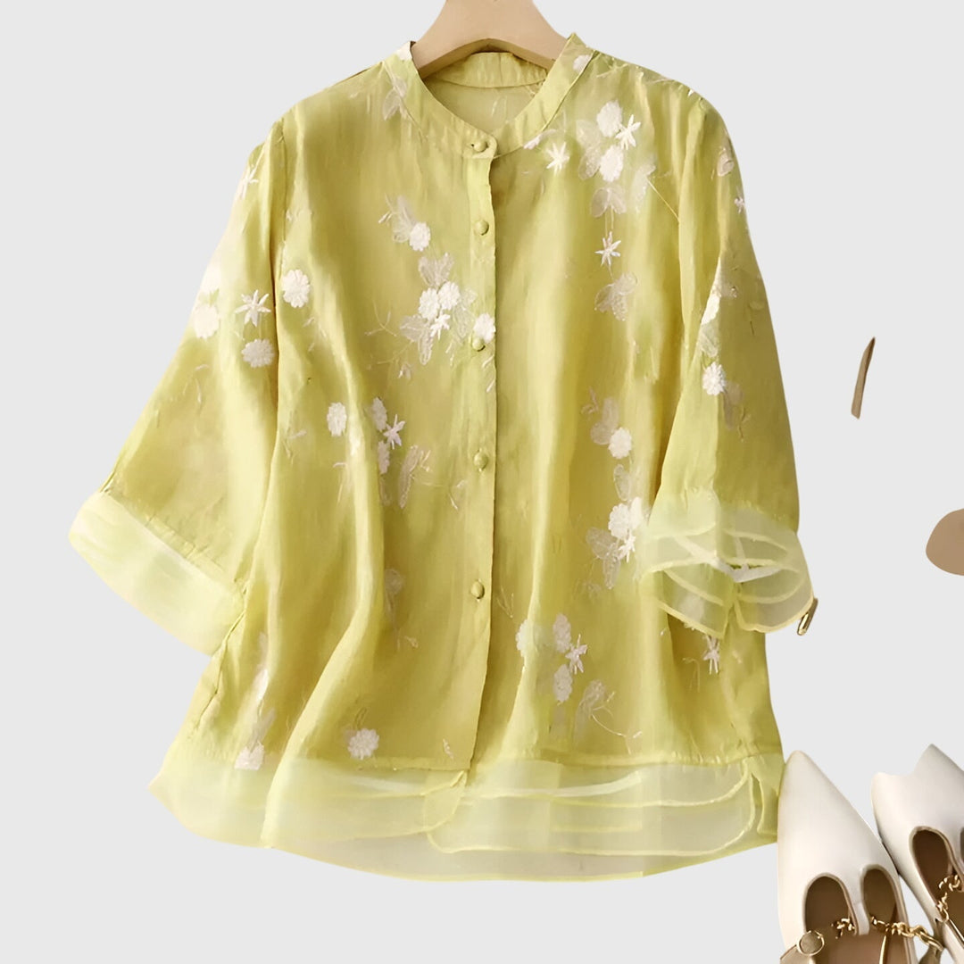 Nellie™ | Elegantti Paita Kirjotuilla Kukkasilla