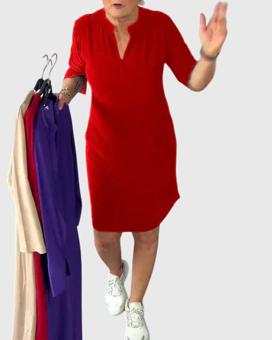 Katherine | Yksivärinen V-pääntie Mekko