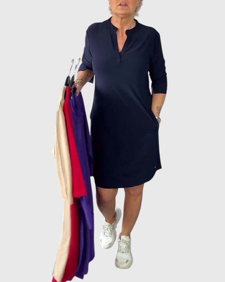 Katherine | Yksivärinen V-pääntie Mekko